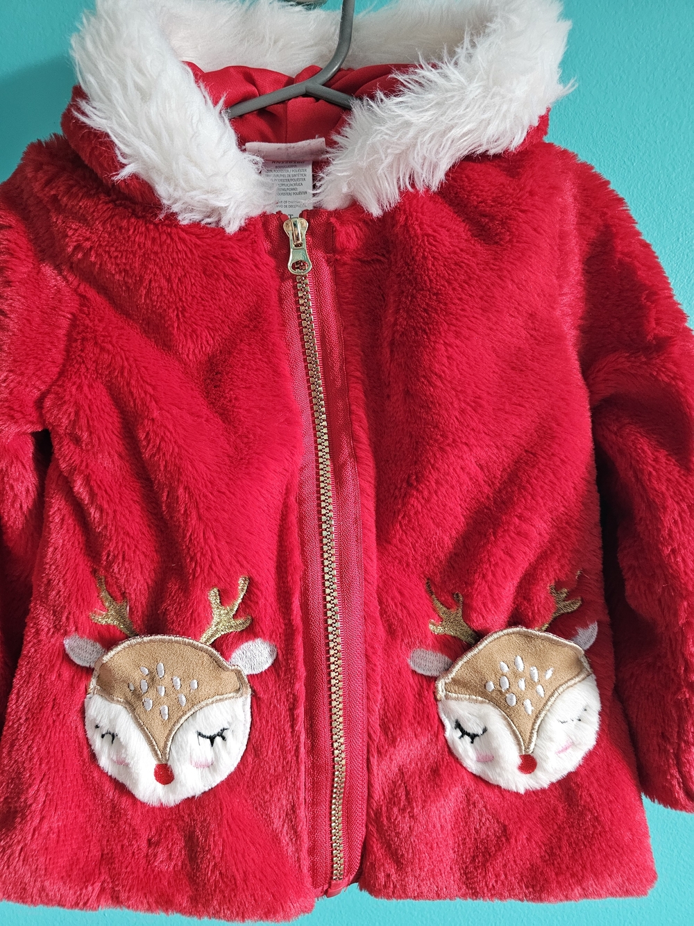 LITTLE LASS Hooded Kids Holiday Coat with Reindeer Pockets & Antler Ears